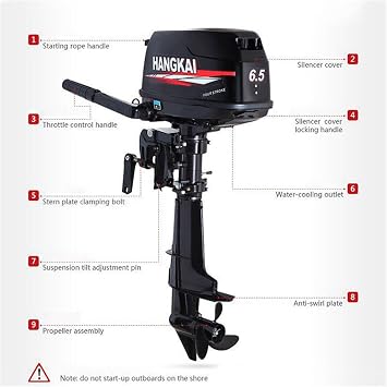 6.5HP 4 Stroke 123CC Outboard Motor Fishing Boat Engine Fishing Boat Motor Water Cooling System Durable Cast Aluminum Construction