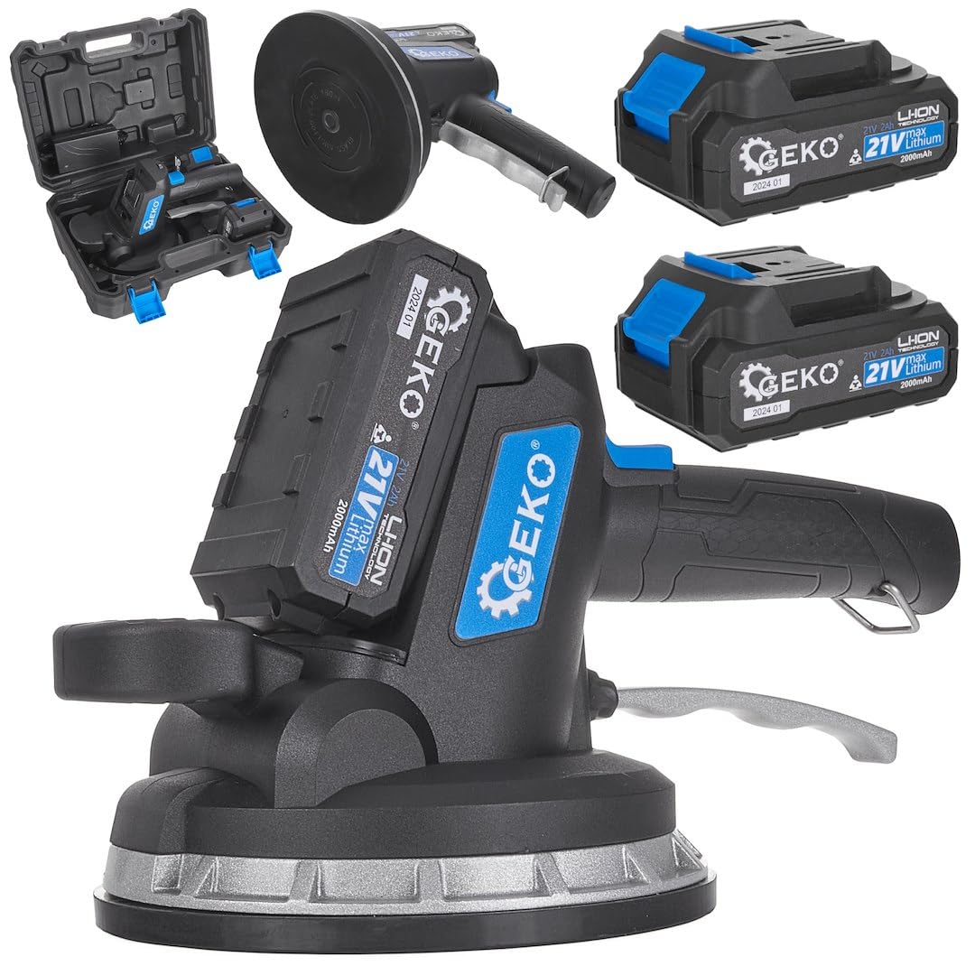 BSD Ventosa Vibrante Professionale Ricaricabile per Posa Piastrelle - Set Completo con 2 Batterie da 21V e Caricatore, Regolazione Vibrazioni e Capacità di Sollevamento 80 kg