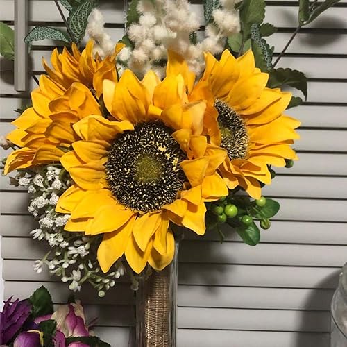 Miniatura 7 de Girasoles artificiales, flores artificiales, tallos grandes y largos, ramo de girasoles artificiales, 7 piezas de seda sintética de tacto real