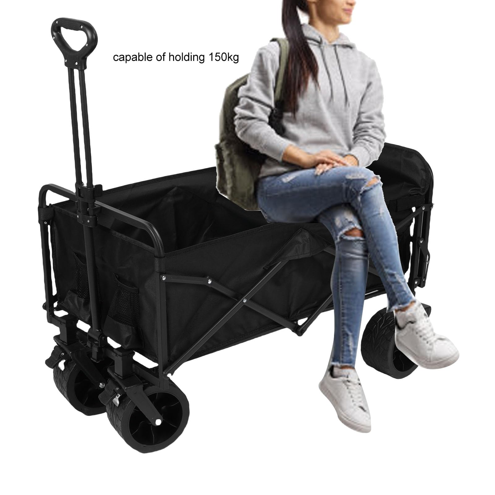 Vagone Pieghevole, Carrello Giardino 150L 117x102cm con Ruote, Carrello per Servizi Servizio Pesante per la Drogheria per lo Sport Pesca Giardino, Rotolamento
