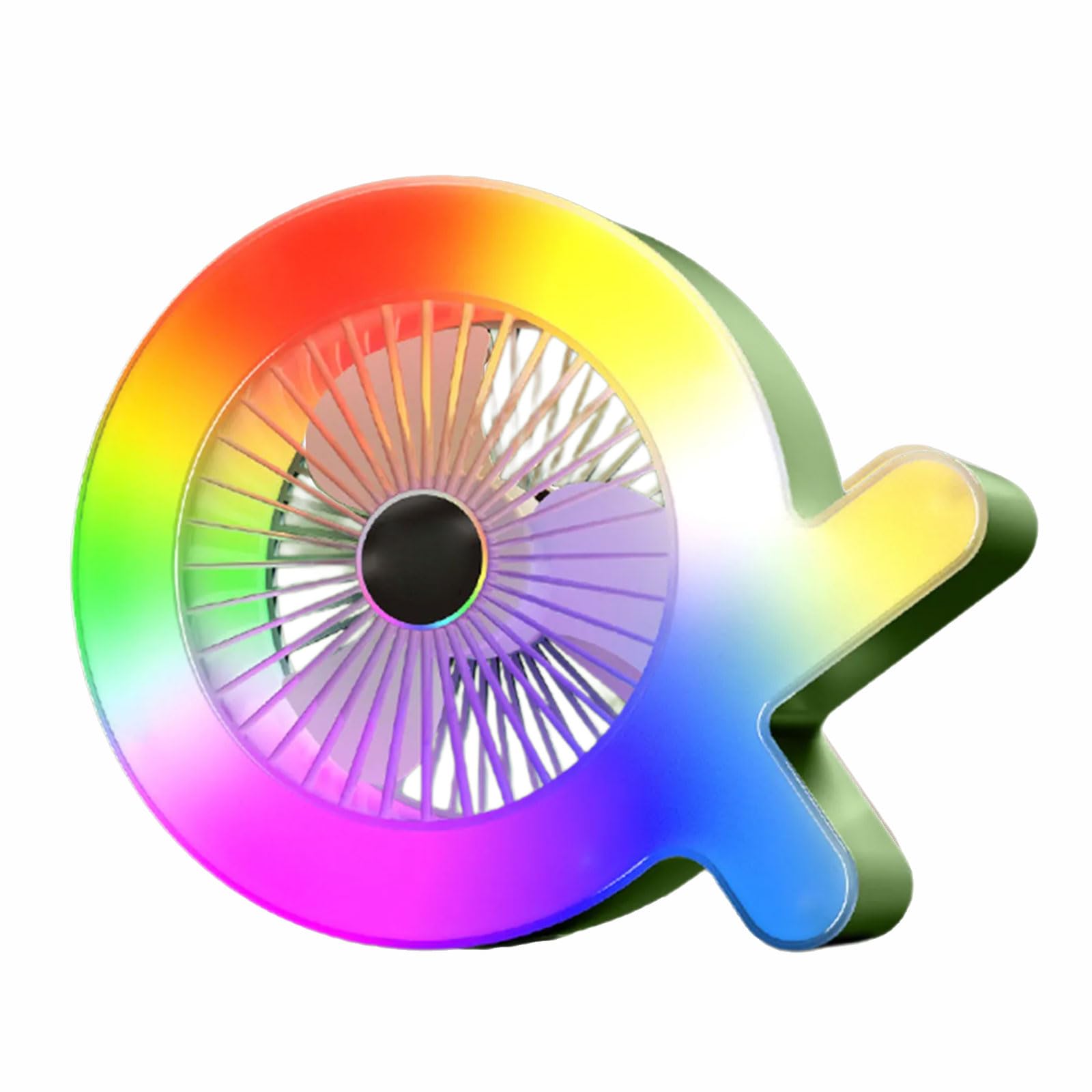 NMFLAB Compact Electric Fan Featuring Rotating Rainbow Lights and Long Lasting Battery Great for Workstation Study Room Quiet Fan