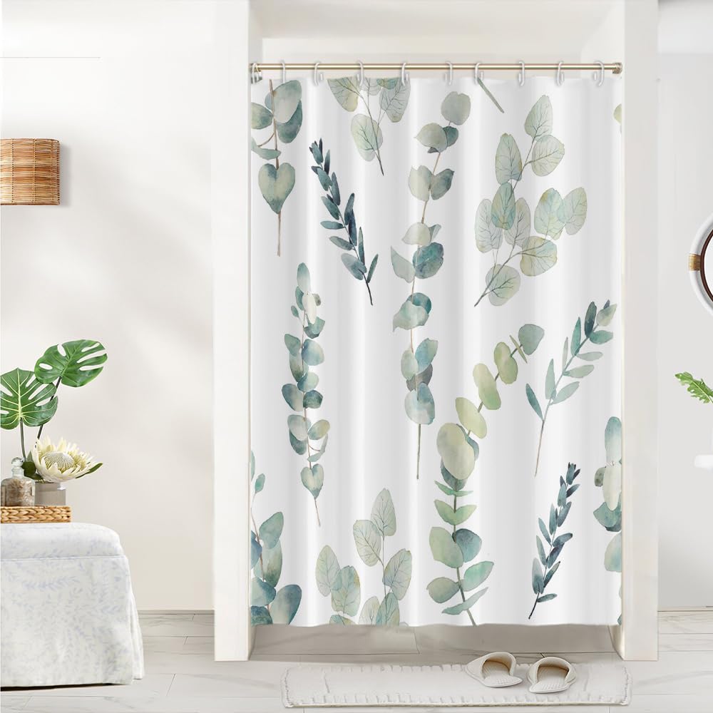 Cortina de Ducha de Hoja Eucalipto, Cortinas de Ducha Verde Oro Abstracto Planta Cortinas de Baño Antimoho Impermeable Lavable Tejido de Poliéster Cortina Ducha con 12 Ganchos 120x200cm — view 141