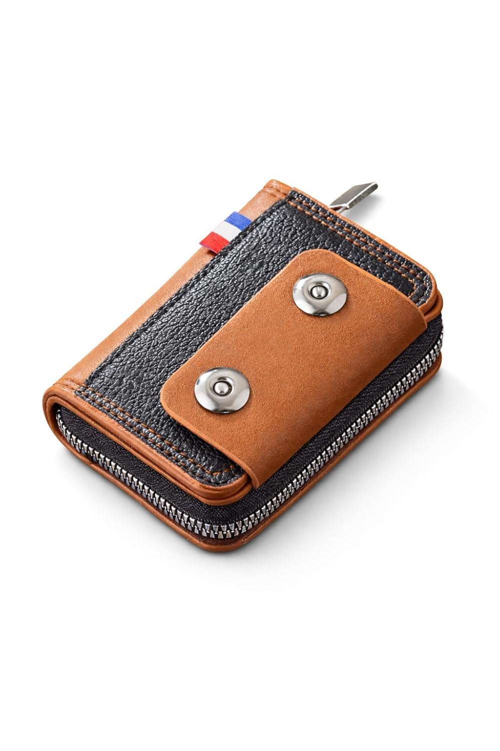 Leather Card Holder Card Slots with Round Zip and Double Magnet Card Holder Wallet Money Zipper Coin Purse for Men and Women (Brown)-picture-47