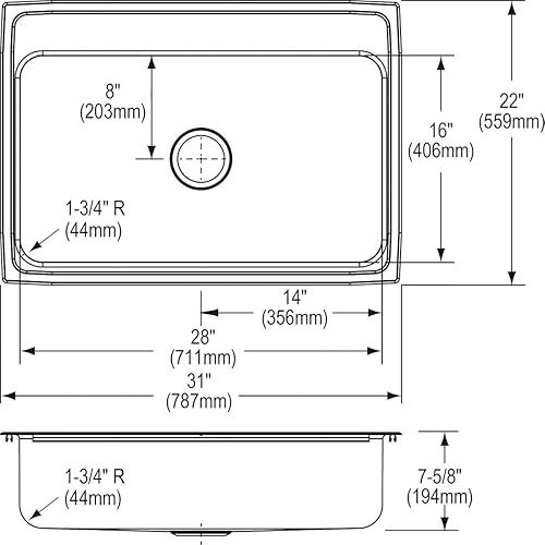 Miniatura 3 de Elkay Lustertone Classic LR31223 - Fregadero de acero inoxidable con cuenco individual