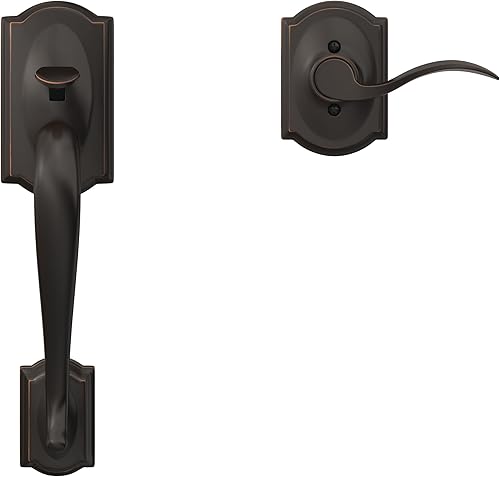 Vista 26 de SCHLAGE FE285 622 Acc CAM LH - Juego de manijas, estilo de agarre inferior, negro mate, con reborde decorativo, colección Camelot