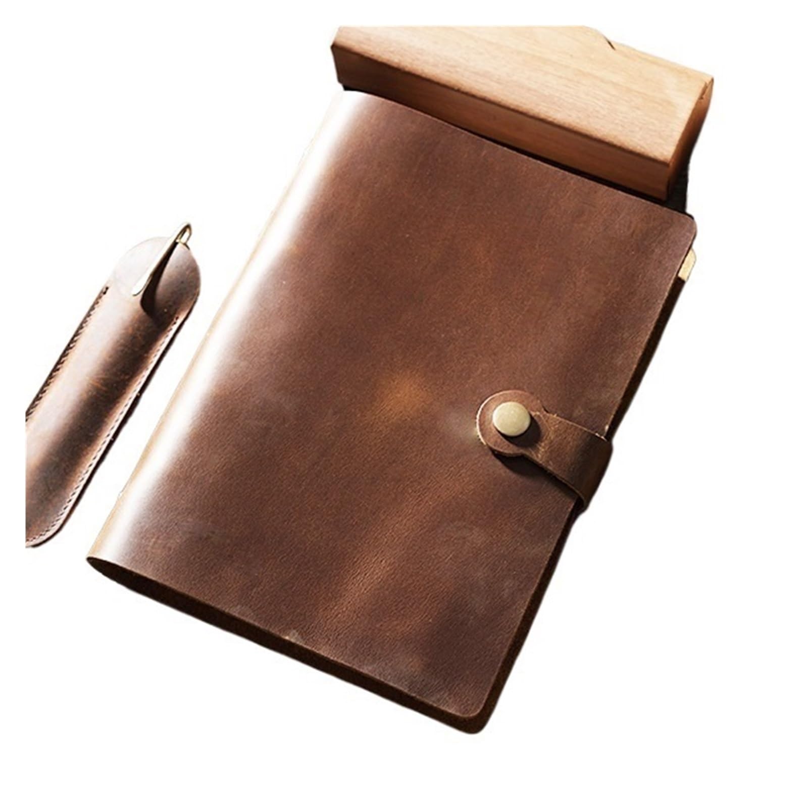 Carnet de notes Carnet de notes en cuir véritable, couverture A5, à feuilles mobiles, carnet de voyage, carnet de croquis fait à la main, 192 Pages, planificateur remplaçable(Deep brown,Kraft paper)