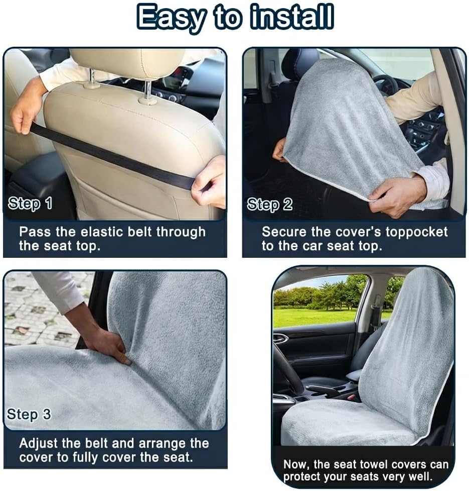 Car Seat Towel Cover, 2pcs Universal Front Seat Protector for Cars, SUVs and Trucks, Sweat Towel Car Seat Cover for Gym, Yoga, Swimming, Pets and Family Travel, Light Gray
