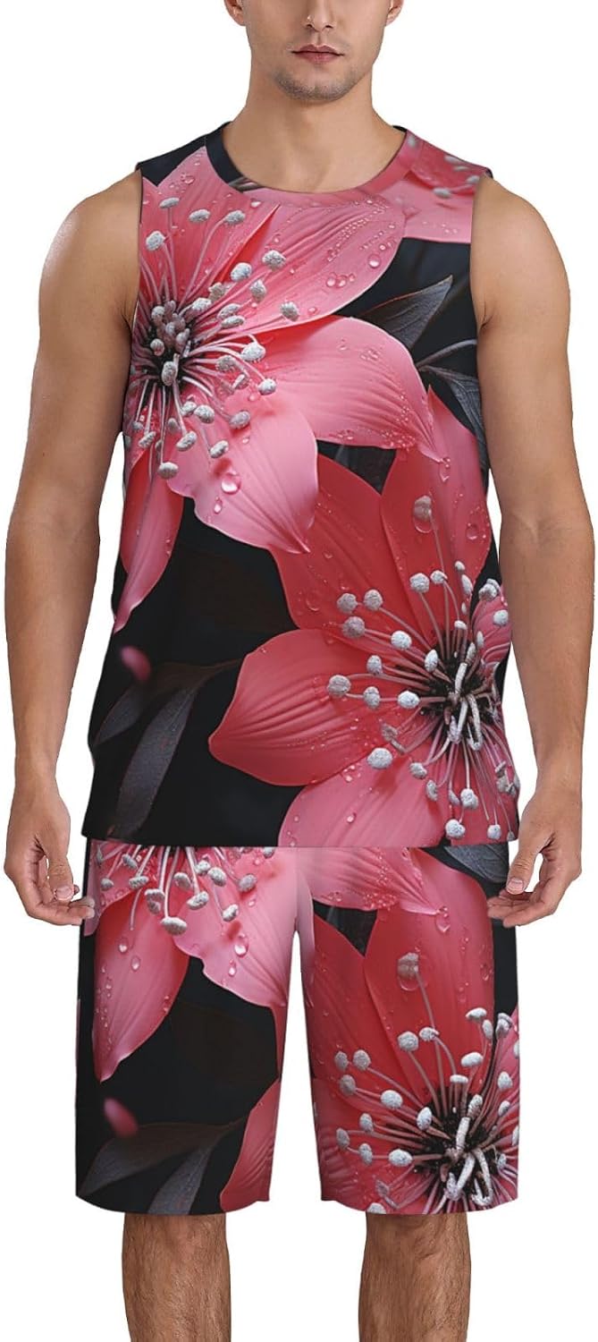 Mens Basketball Jerseys Black Flower Uniform Suit Mesh Sports Jersey Outfits T-Shirt and Short Sets, X-Large
