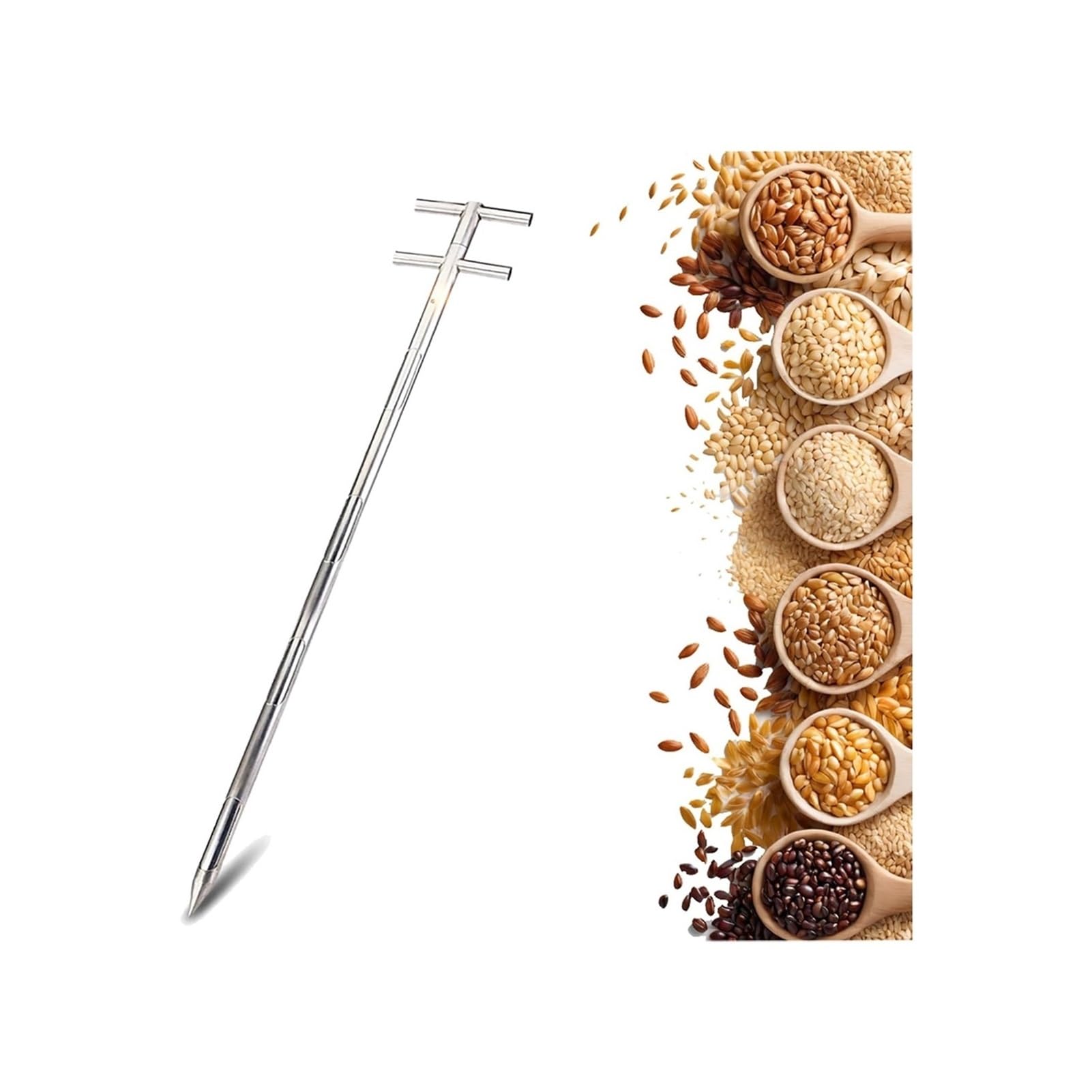 Sonde à grains double couche inox 1m anti-blocage pour engrais en poudre et semences