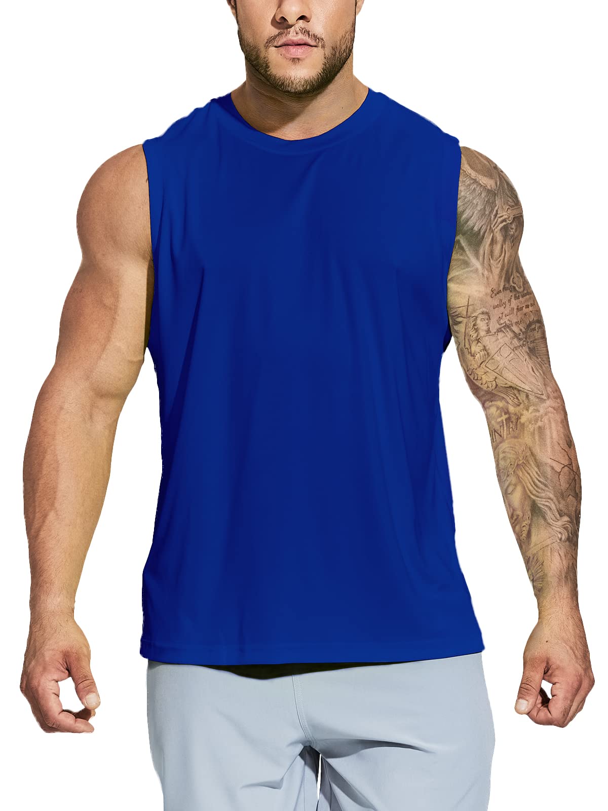 MIER - Canotta da uomo senza maniche, ad asciugatura rapida, per allenamento muscolare, UPF 50+, protezione solare - blu - XX-Large