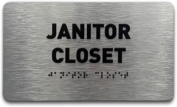 Janitor Closet Sign - ADA Compliant Utility Sign, Raised Letters, Grade 2 Braille, Brushed Aluminum, TCO Inspection Certif...