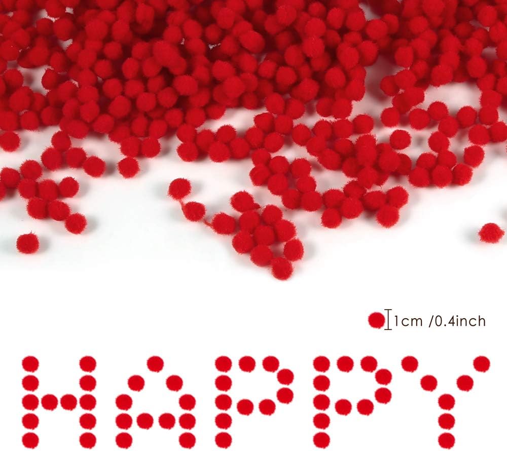 Caydo 600 Pieces Red Pom Poms, 1 cm Mini Pompoms Ball for Hobby DIY Creative Crafts Mother's Day Decorations