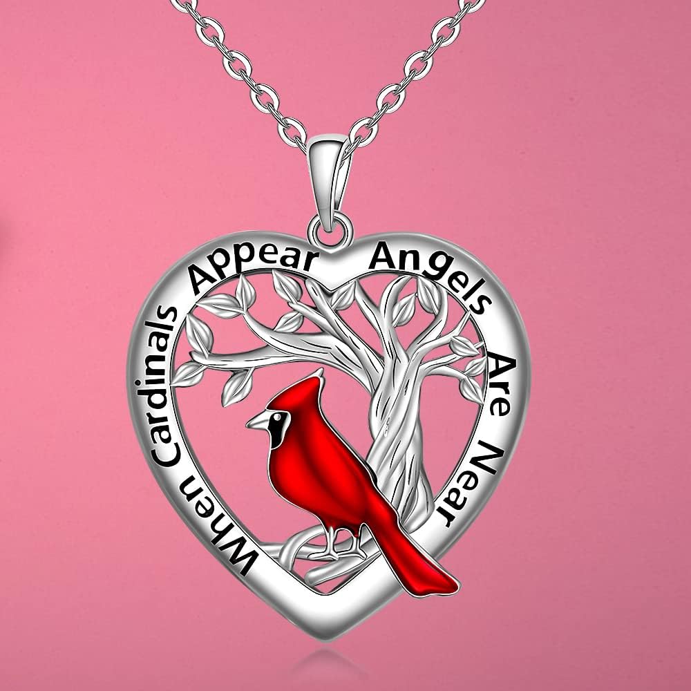 Fenthring Red Cardinal Necklace for Women Sterling Silver Heart Tree of Life When Cardinal Appear Angels Are Near Necklace Pendant Memorial Bird Jewelry Gifts - Image 8
