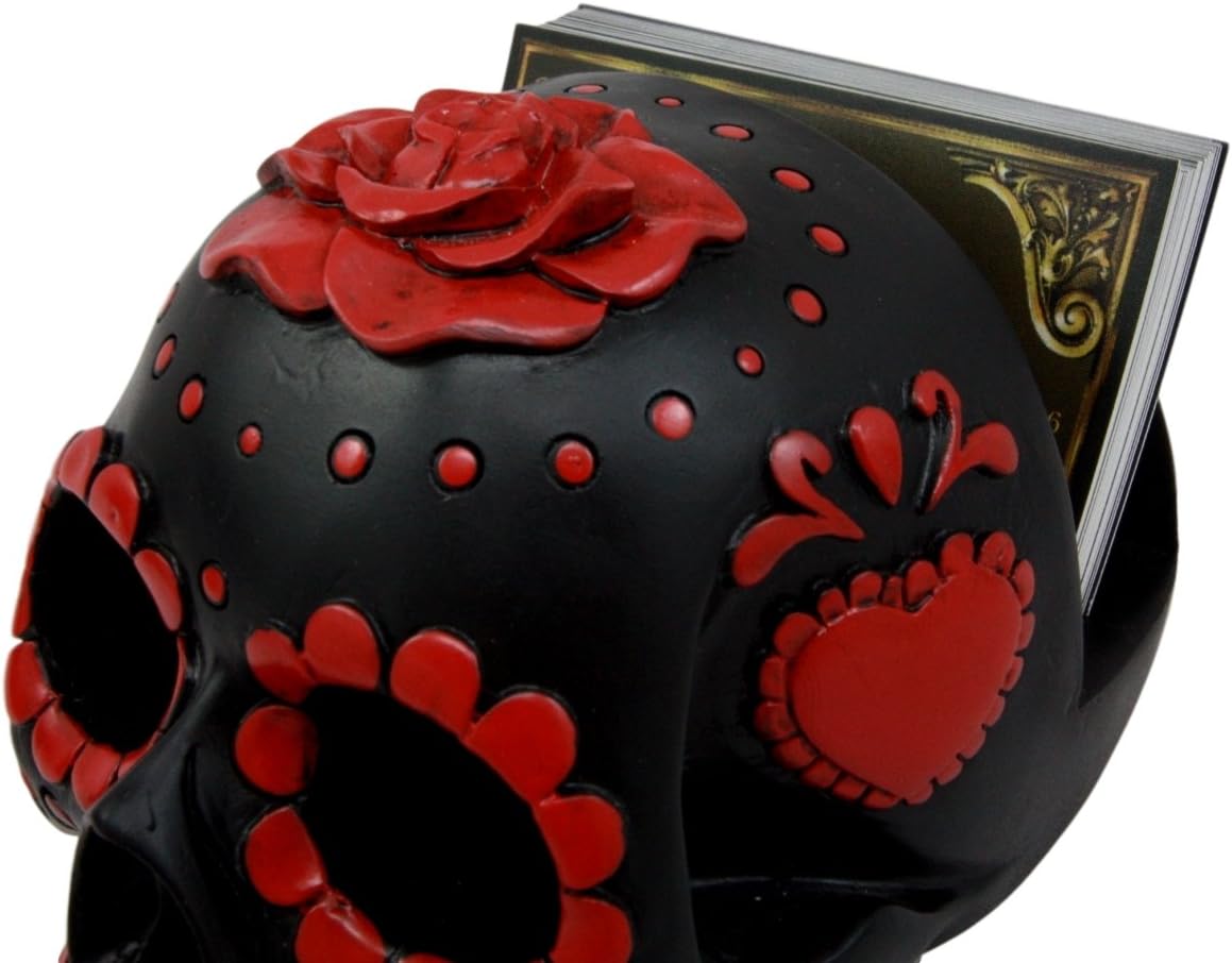 Atlantic Collectibles Day Of The Dead Sugar Skull Business Card Holder Figurine Desktop Office Accessory