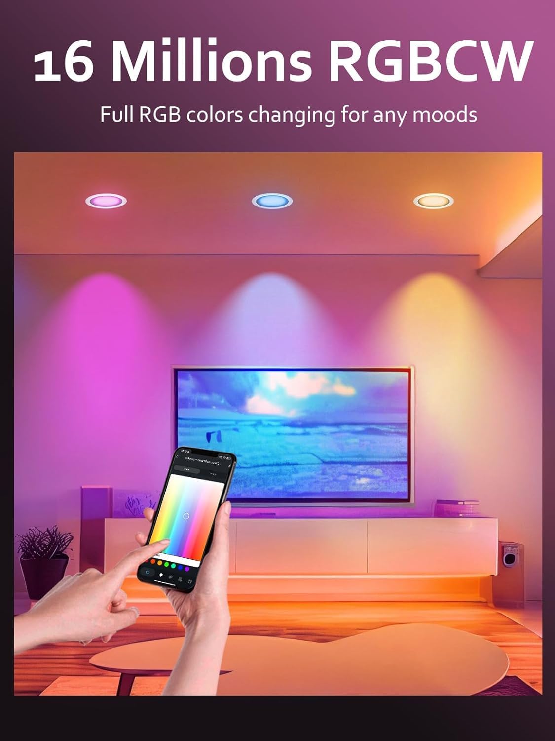 Led Recessed Lighting 4 inch,Color Changing Recessed Lights,Led Can Light Multi Color with Junction Box,9W 750LM Smart Downlight,Compatible with Alexa/Google,IC Rated & ETL Certified,4 Pack