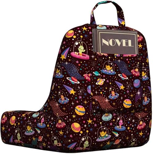 Miniatura 2 de Ambesonne Cojín de lectura espacial con bolsillo trasero, diseño cosmos con estrellas fugaces y coloridos lunares, naves espaciales alienígenas de