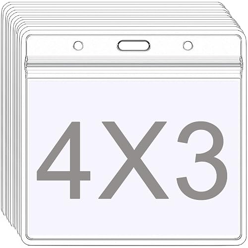 YOUOWO 12Pack Horizontal Clear ID Badge Holders,Plastic,Large 3 x 4 | Card Protector,For Name Tags Holder etc