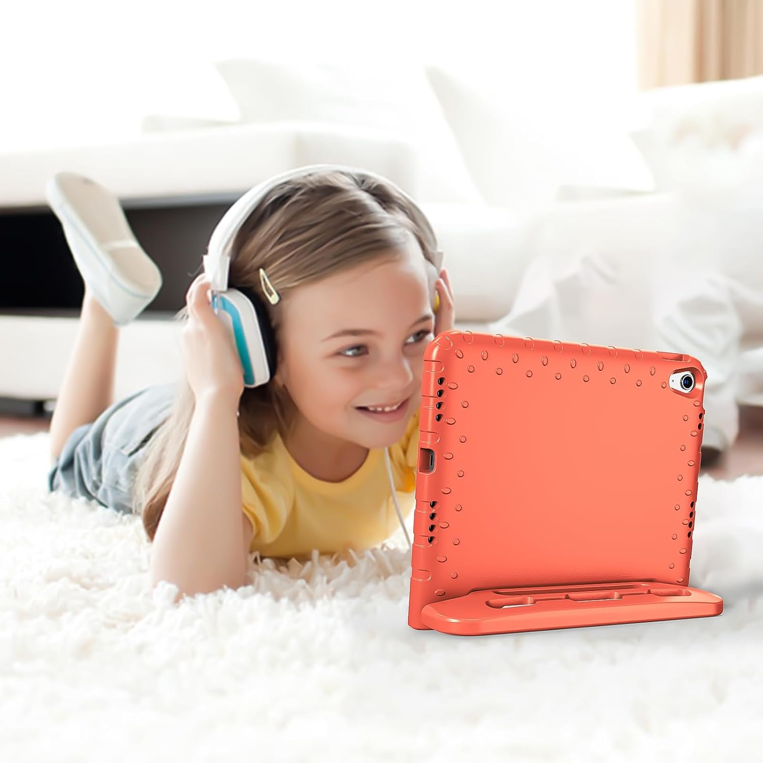 ProCase Kids Case for iPad A16 11th Generation 2025/iPad 10th Generation 2022 with Pencil Holder, iPad 11/10 Case Shockproof Lightweight Cover with Stand Convertible Handle for Children -Orange