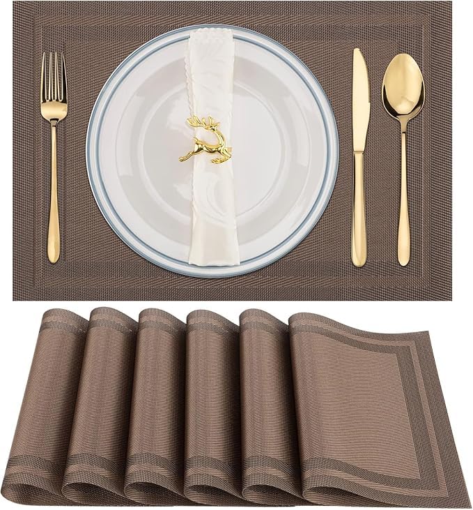 KETOVED Dining Table Mats 4 Pieces, Washable/Heat and Stain Resistant, Indoor/Outdoor Placemats, PVC Table Placemats, Brown (Set of-4) (4)-image-6