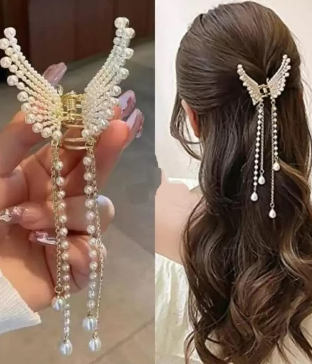 Rose Petals ® Butterfly Tassel Hair Clip for Girls, Women medium Size Clutcher Metal Hair Accessories Stylish Metal Pearl Stone Bun Juda Clutcher Pins & Clips for Style (B0BZDDR45W) Amazon Price History, Amazon Price Tracker