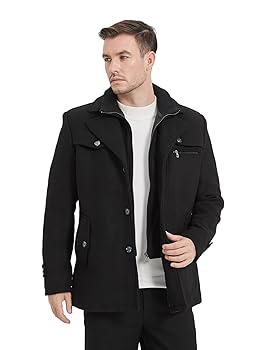 Litteking Men's Winter Pea Coat Casual Woolen Trench Coat