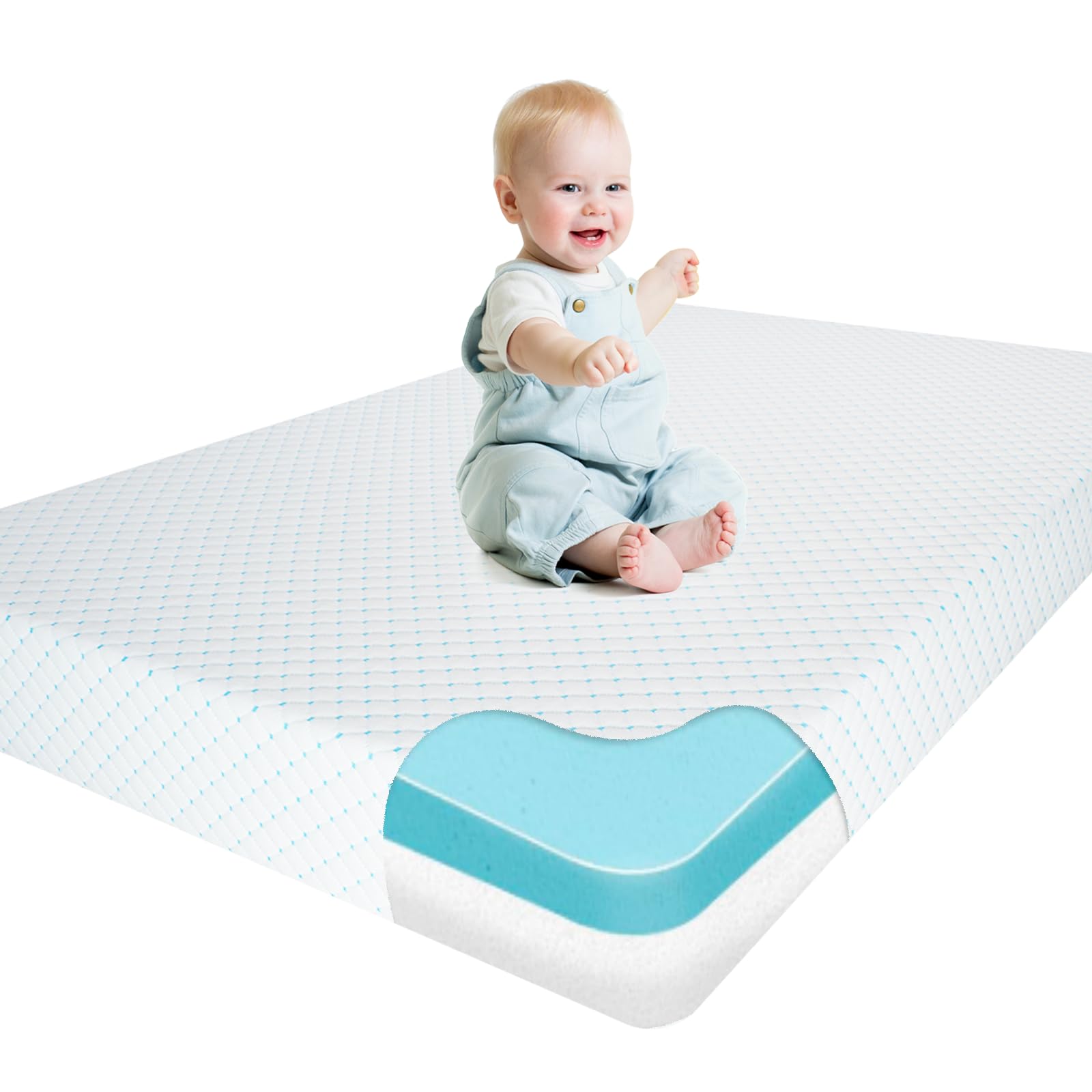 voomf Mini Crib Mattress, 38x24X4 Inch Dual Sided Comfort Memory Foam Portable Crib Mattress, Soft Breathable Baby Mattresses for Mini and Portable