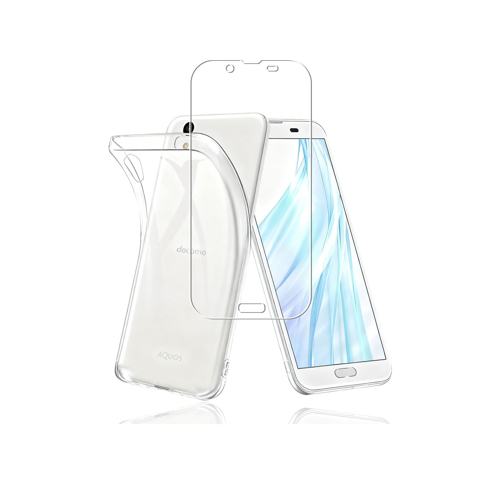 対応 Aquos sense2 専用ガラスフィルム + TPU aquos sense2 ケース セット | 日本旭硝子製強化ガラス（SH-M08 SH-01L SHV43 対応） 硬度 9H 指紋防止・気泡ゼロ 自動吸着貼りやすい | アクオスセンス 2 TPU ケース 完全透明 耐衝撃・耐磨耗 黄変しにくい