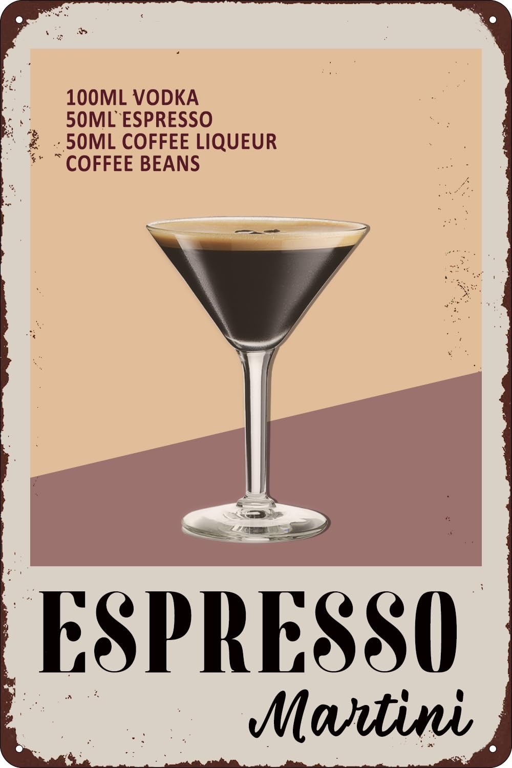 Preeklen Tin Sign 017 Retro Cocktail Espresso Martini Metal Signs Cocktail Wall Art Home Decor,For Pub Bar Cafe Restaurant Supermarket Shop 12X16 Inch