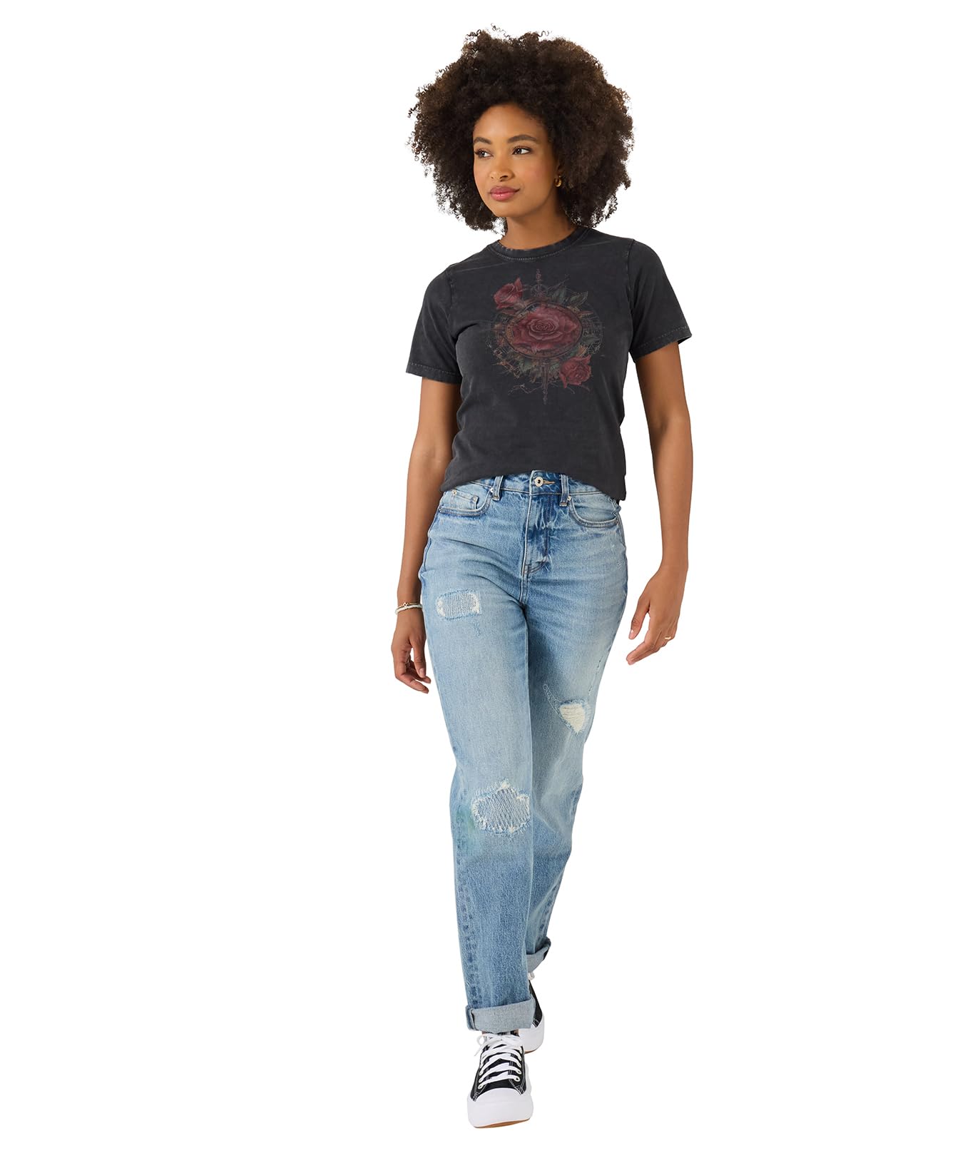 Joe Browns Women's Rose Graphic Print Tee, Regular, Grey, UK 22