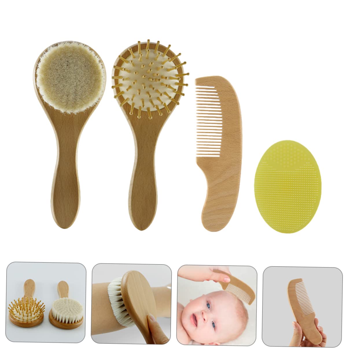 ASAKKURA Mini Wool Brush Comb Set Hairbrush for Newborn Cradle Cap Comb Detangler Brush Soft Massage