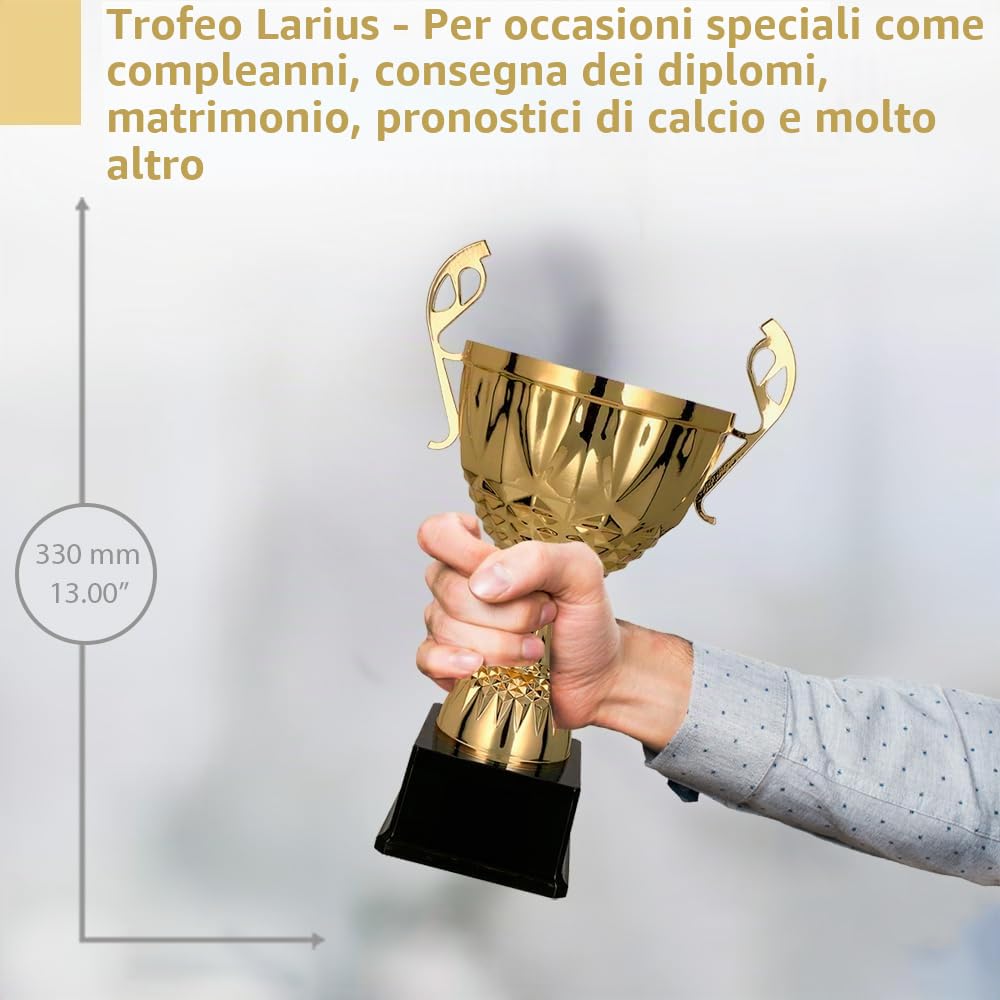 Larius Coppa in metallo oro e argento, trofeo con incisione a scelta