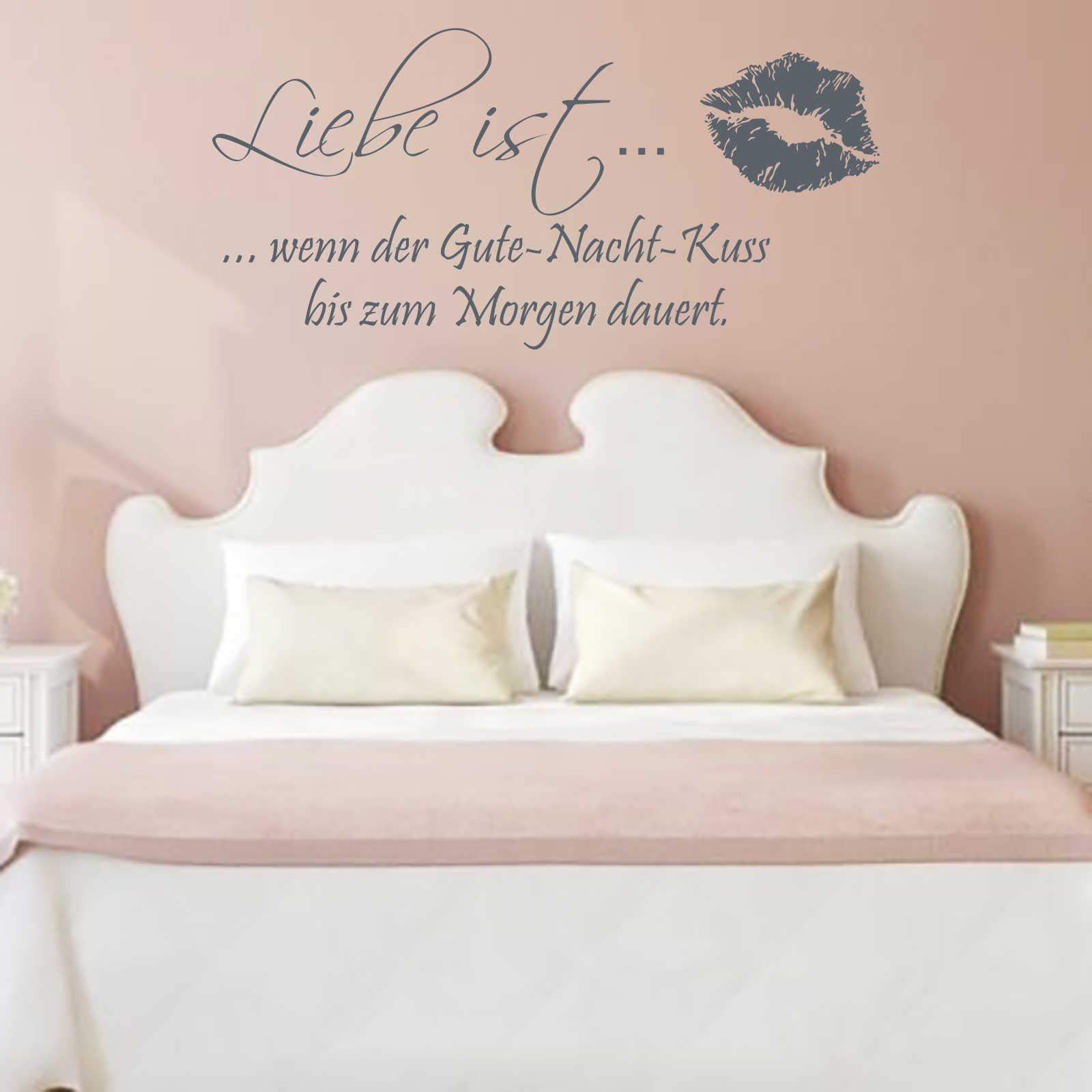 INDIGOS UG - Decalcomanie da muro - adesivi da parete - Murale - con scritta "Liebe ist… Gute Nacht Kuss - 120 cm x 57 cm - antracite - Decorazione per soggiorno, camera dei bambini, ufficio, scuola