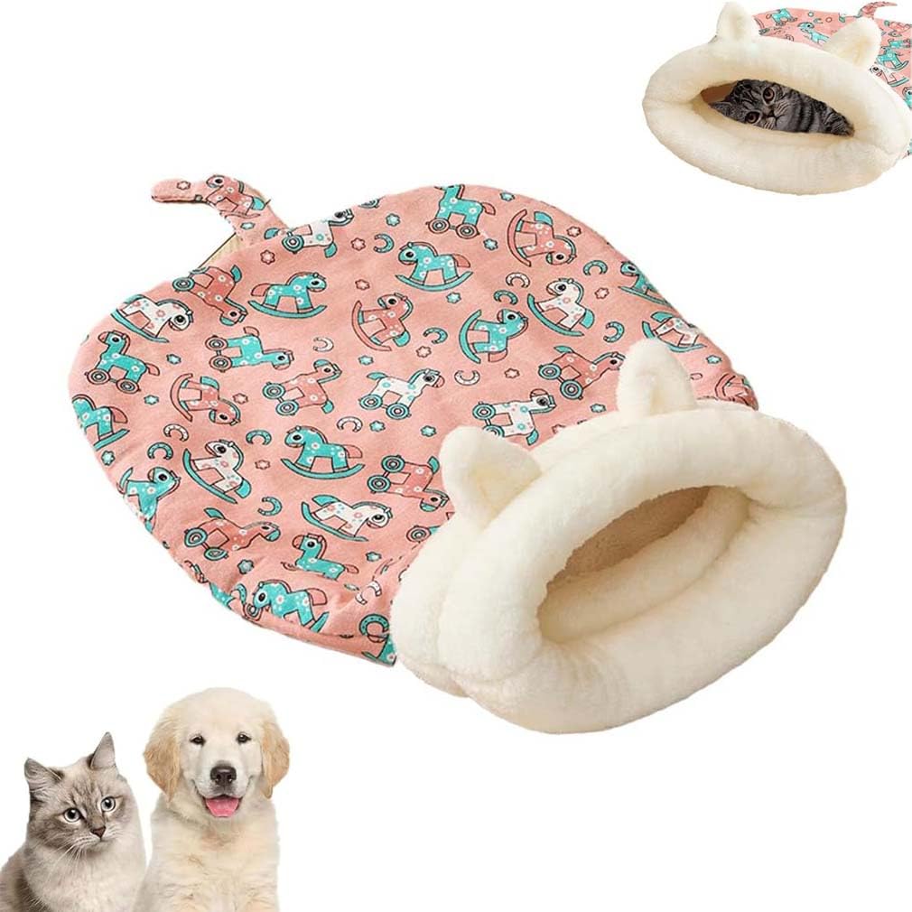 Cozy Pet Nest for Cats and Dogs, Cat Dog Sleeping Bag for Indoor, 2 Sizes Soft Plush Feline Bed, Cute Cartoon Pocket Cat Nest Bag, 360° Wrap, Self-Warming Pet Nest for Cats Small Dogs (A, L)