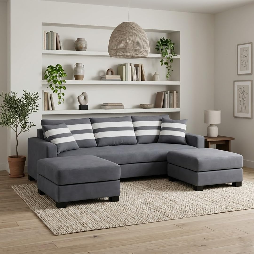 Zora Rich Velvet Suede 3 Seater Sofa Set with Ottoman | Soft Touch Comfort Seating | Modern Living Room Sofa (Dark Gray)-image-24