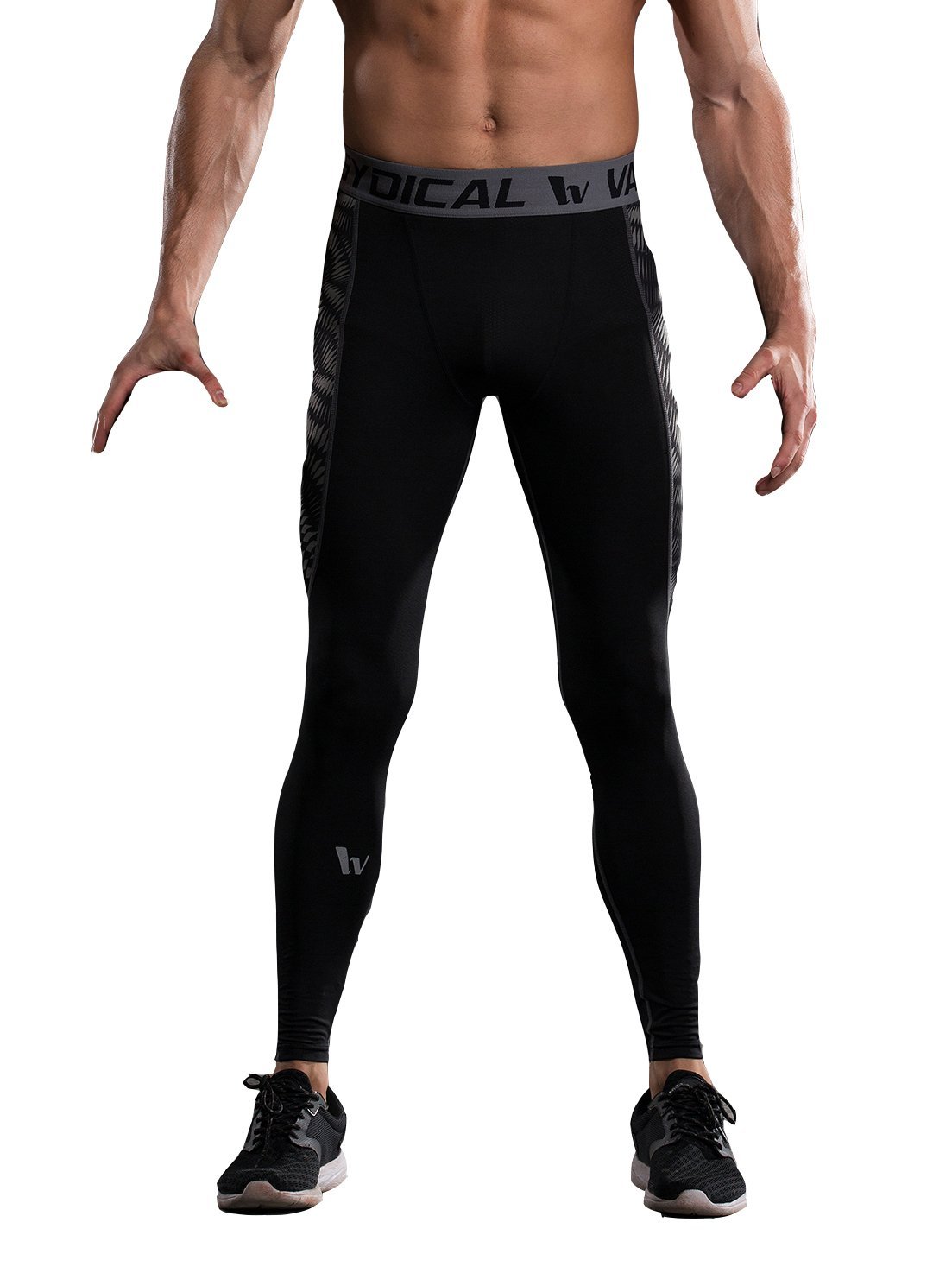 Fringoo ® Men's Compression Tights Workout Base Layer Training Running Leggings Gym Pants (Large, Mesh Black)