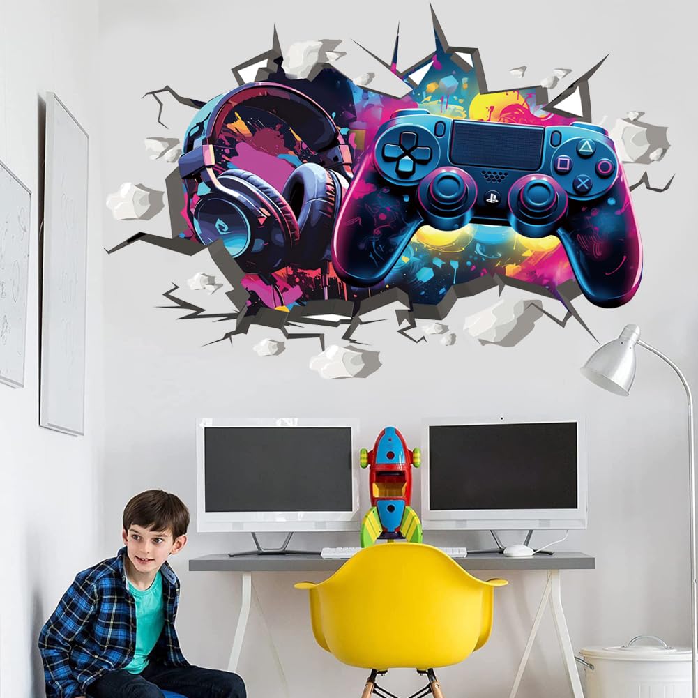 Wajade Game Wall Sticker Gamer Controller 3D Wall Decals Boy Gaming Room Decor for Bedroom Playroom 01, Yh0001 - Image 2