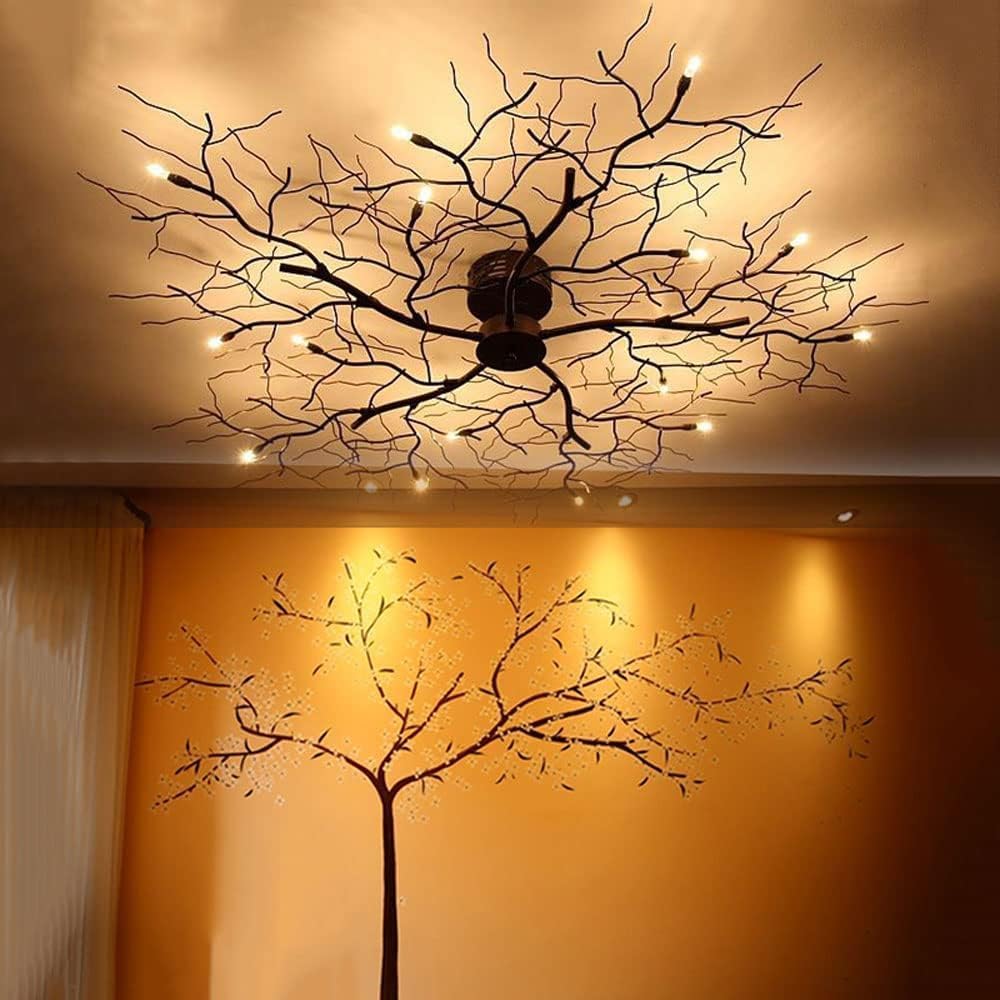 Modern Nordic Tree Branch Iron Chandeliers - LED Ceiling Lights for Living Room, Bedroom, Hotel & Clubhouse Decor (Lampshade Color: D95cm, 8LED)