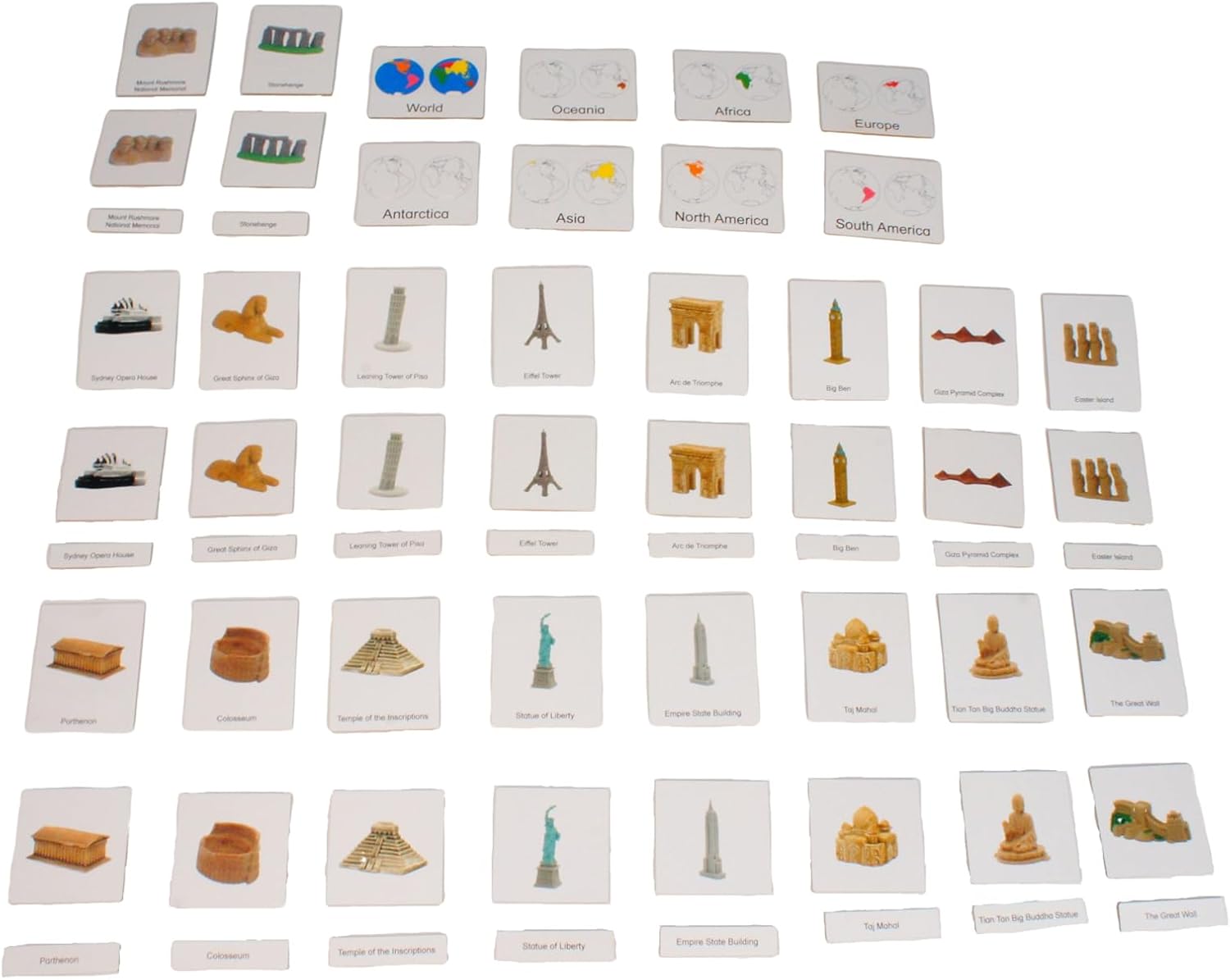 ancona World Landmarks and Continents Geography Learning Set, Spanish/English Bilingual, Montessori Preschool Memory Matching Game Box