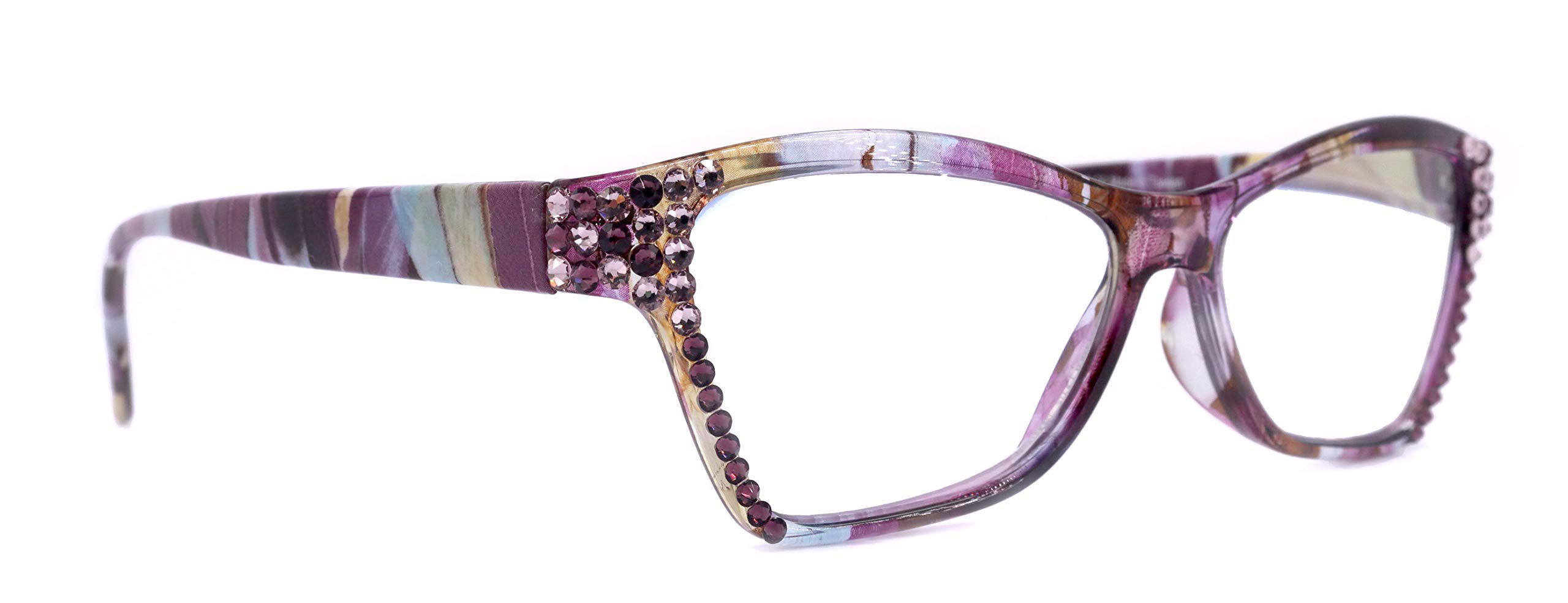Avian, (Bling) Women Reading Glasses Adorned with (Amethyst, Light Amethyst) Genuine European Crystal Magnifying Cat Eye (Purple) NY Fifth Avenue