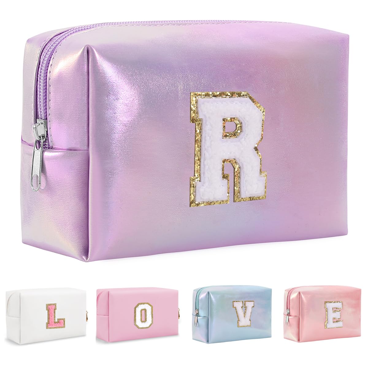 Regali di compleanno per donne, mogli, borsa per trucchi da viaggio, borsa per cosmetici, borsa per lettere in ciniglia, organizer da viaggio per trucchi, cose carine per ragazze adolescenti