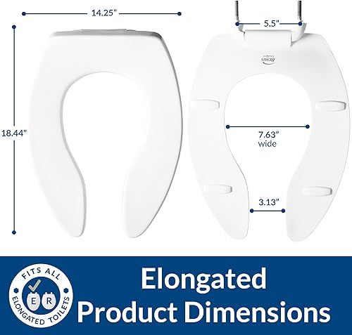 Miniatura 5 de BEMIS 1655SSCT 000 - Asiento de inodoro con parte delantera abierta comercial sin tapa y bisagras autosostenibles de acero inoxidable, alargado,