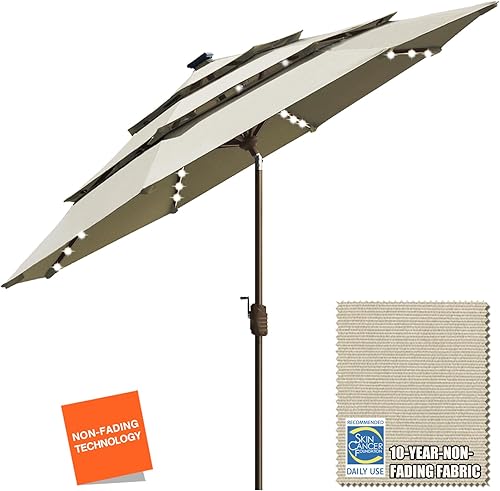 EliteShade Sombrilla solar de 10 años que no se decolora de 9 pies y 3 niveles con 80 luces LED, sombrilla de patio con ventilación, color beige disponible en Yaxa El Salvador