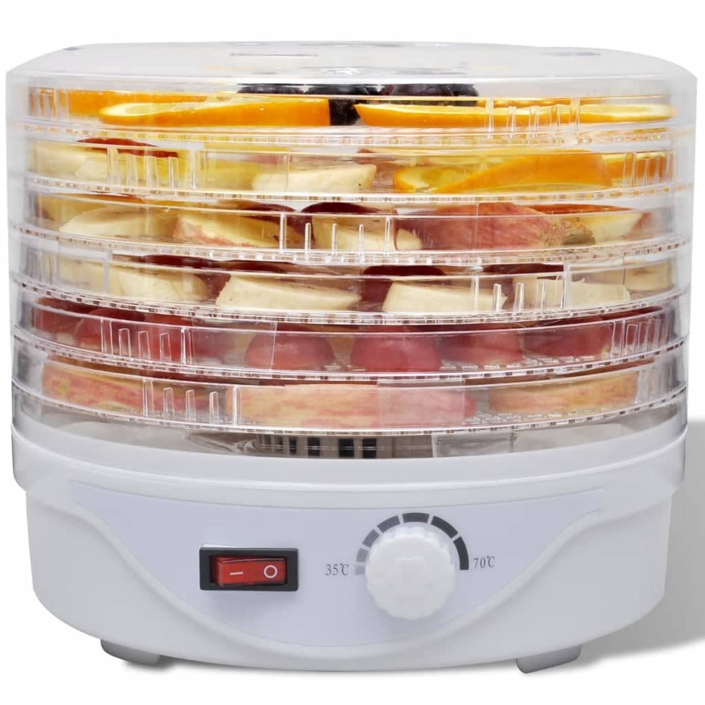 Essiccatore con 6 ripiani trasparenti impilabili, temperatura regolabile 35-70 °C, potenza 250 W, 23,5 x 21 cm, elettrodomestico da cucina per frutta, verdura, erbe, snack sani