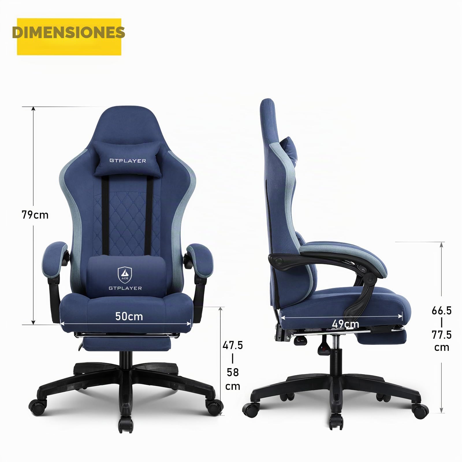 GTPLAYER Silla de Tela para Juegos con reposapiés, Silla de Escritorio para computadora con cojín de Resorte de Bolsillo, Silla de Oficina en casa, Silla ergonómica de Respaldo Alto, Soporte Lumbar,