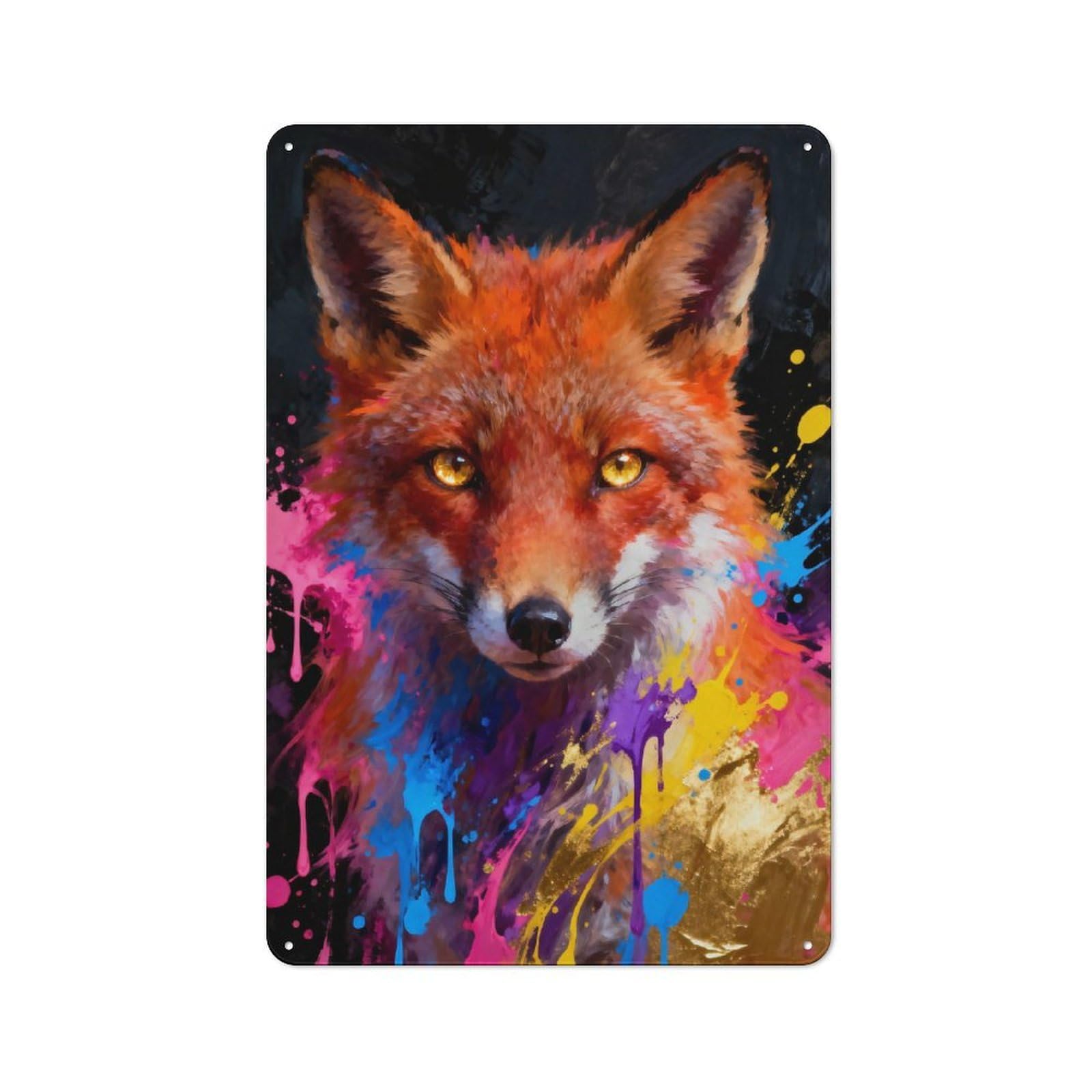 Junmoney Style-17 Country Style Kitchen Metal Sign 30X20cm Featuring Colorful Fox Portrait, Diner Style Decor For Kitchen, Cafe, Pantry Or Dining Room