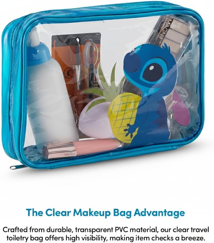 Disney Lilo and Stitch Cosmetic Case Set - Girls, Boys, Teens, Adults - Officially Licensed Lilo and Stitch Travel Cosmetic Case 3 Piece Set (Blue)