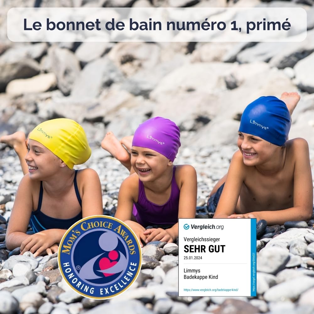 Limmys Bonnet de Bain en Silicone pour Enfants – Bonnet Doux Antidérapant pour Garçons/Filles – Ajustement Confortable Sans Tirer, Protection des Oreilles, Silicone Durable Sans Latex, Facile à Mettre