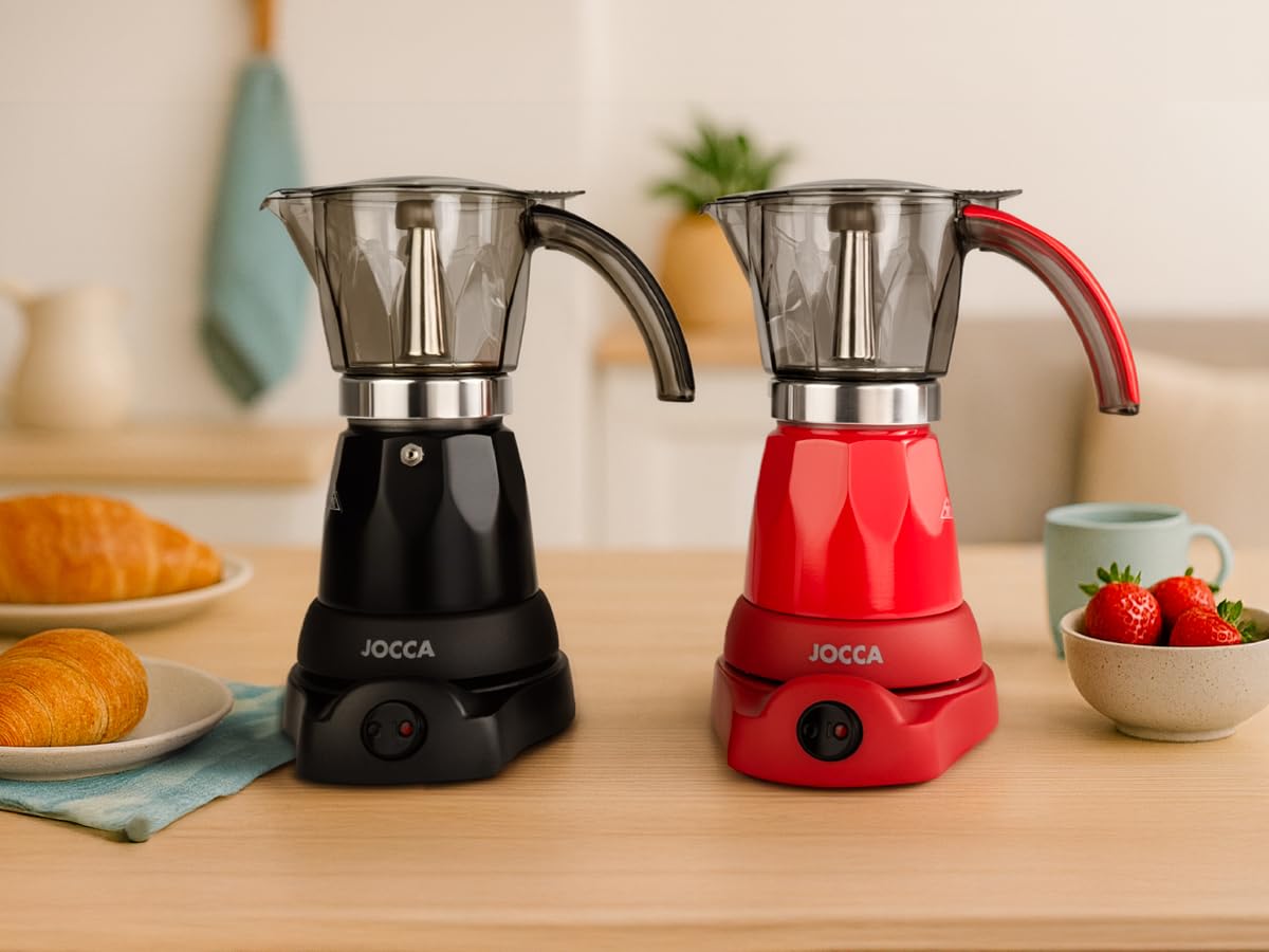 Jocca Commodore - Cafetière Italienne Electrique en Inox | 6 Tasses | Noir