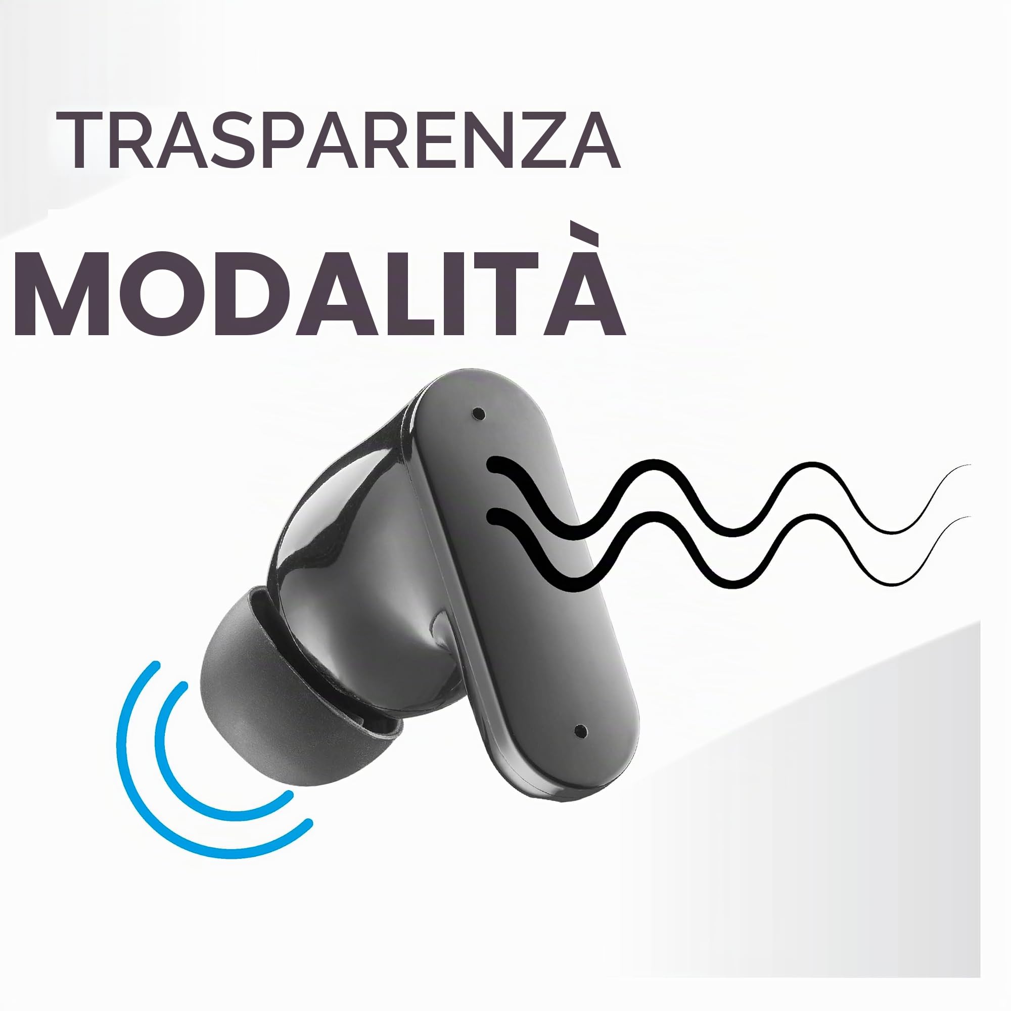 Music Sound – Auricolari TWS Bluetooth SHIELD – Wireless – Design In-Ear – Tecnologia ANC Active Noise Cancelling - Play Time 30 Ore – Modalità Trasparency – Nero