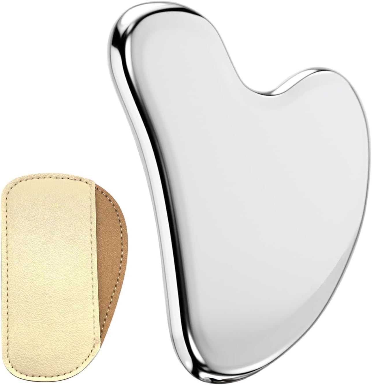 SKY-TOUCH Gua Sha Facial Tool, Stainless Steel Guasha Scraping Massage Tool, Metal Lymphatic Drainage Massage Scraper for Face, Eyes, Neck, Body - 85x55mm